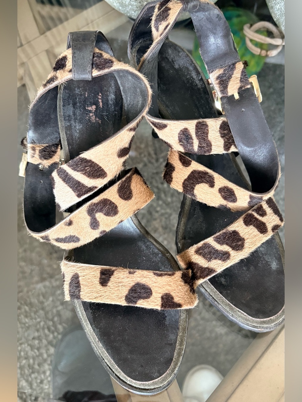 VICINI Leopard Strappy Women’s Sandals HEELS open toe Brown 7 B